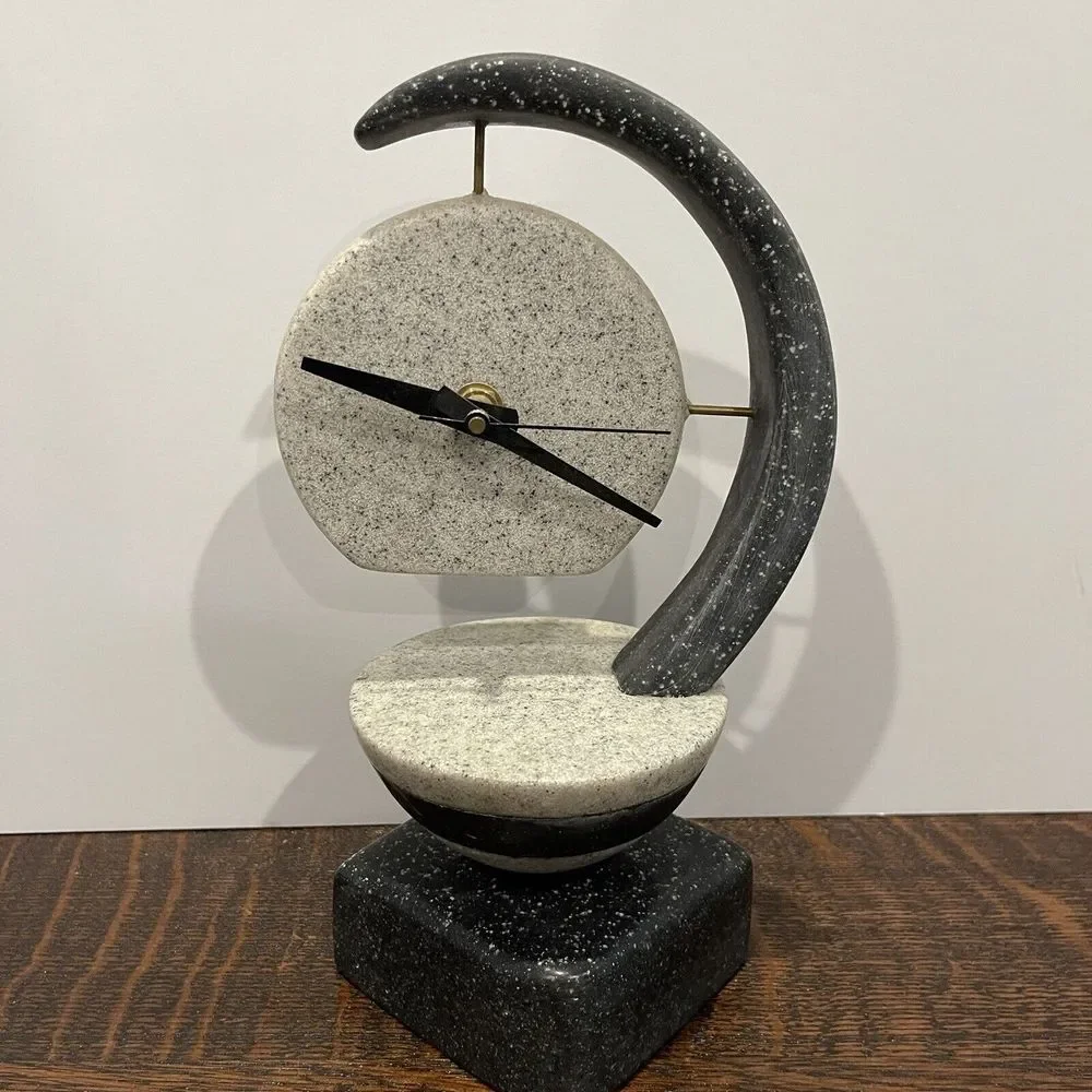 Vintage Artisan Clock 10 Inch Mid Century Signed Hand Crafted Stone Hebrew Works
